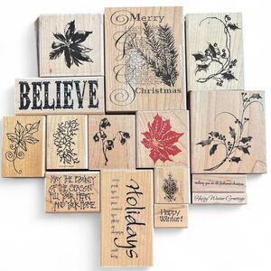 NEW Christmas Holiday Rubber Stamps Lot of 15 Craft Supplies